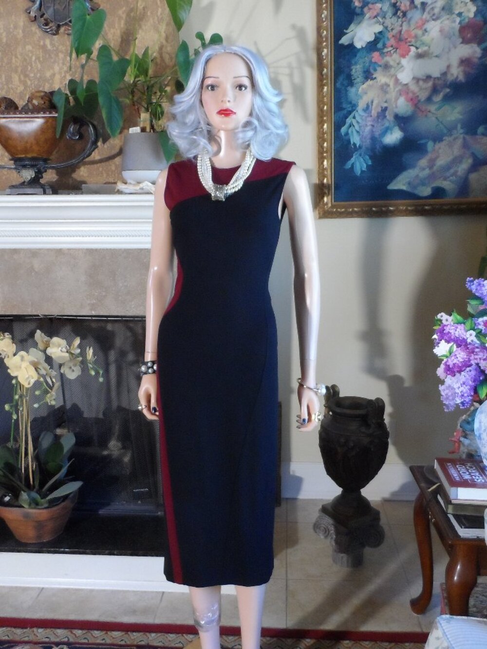 Stella McCartney Black & Burgundy Color Block Midi Dress IT 40- US 4